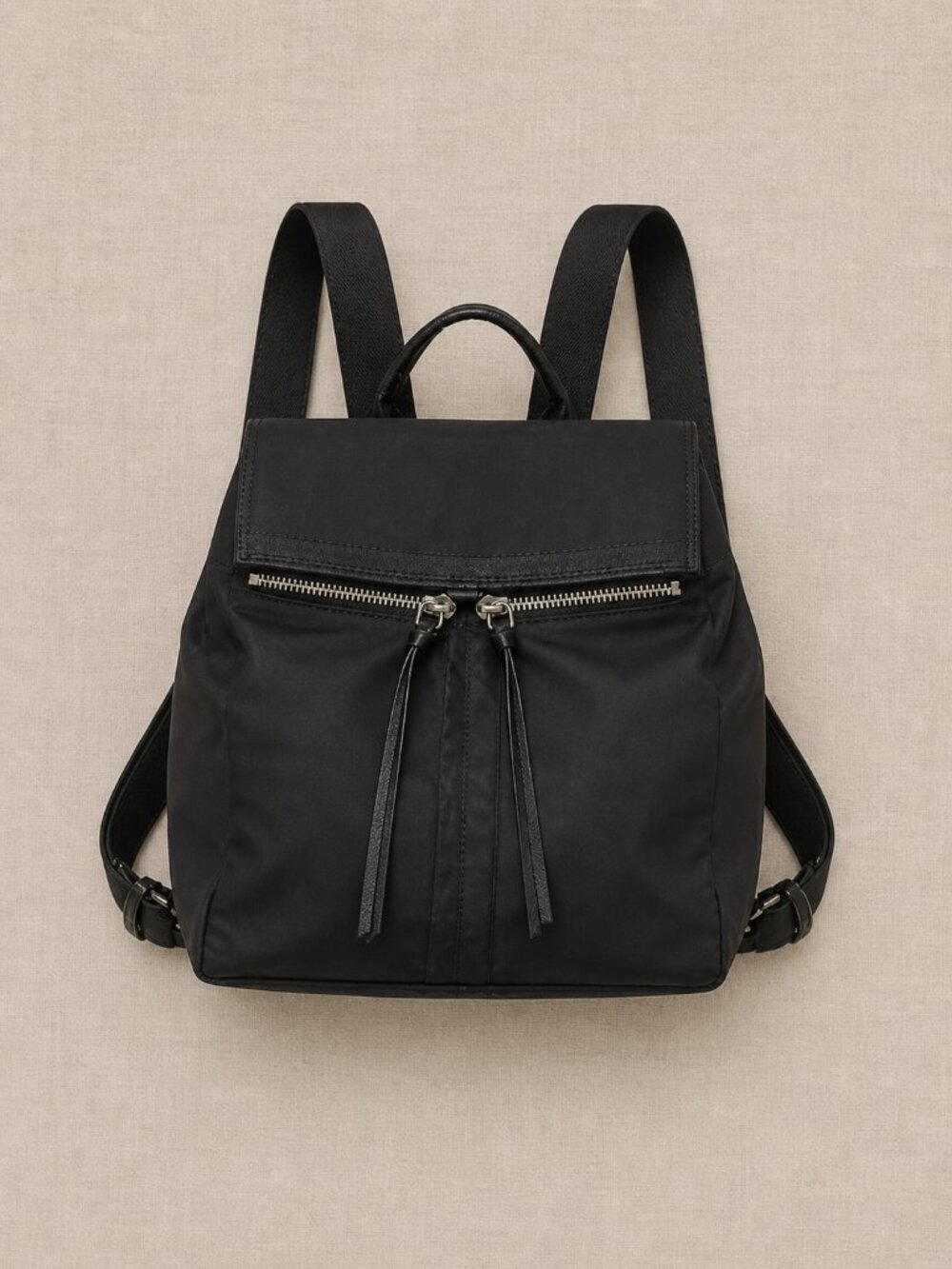 Botkier New York Black Mini Backpack Nylon Leather Trim Minimal Travel Bag NYC